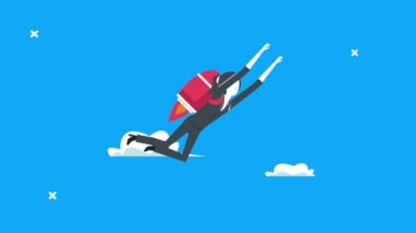 Havada roketle uçan zarif işadamı.