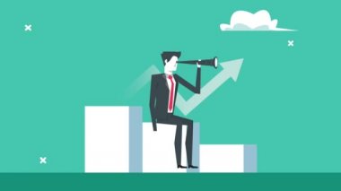 Teleskopu istatistiklere yerleştirilmiş zarif bir işadamı.