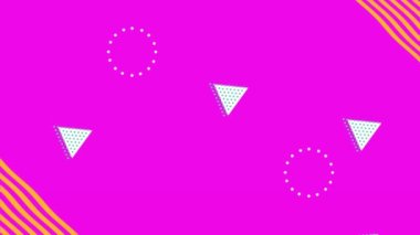 Fuşya arka planında geometrik şekiller ve renk Memphis tarzı
