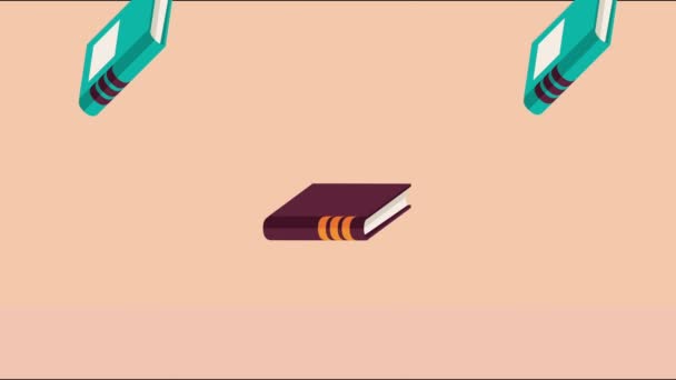 Läroböcker set bibliotek mönster animation — Stockvideo