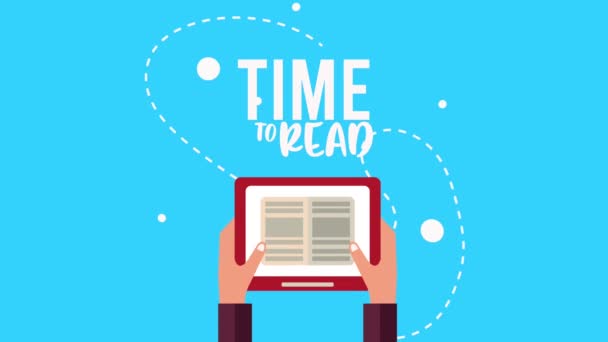 Zeit, Schriftzüge mit eBook in Tablet-Lernanimation zu lesen — Stockvideo