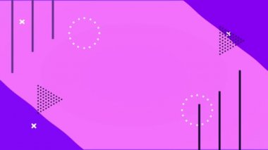 Açık mor arkaplanda geometrik şekiller ve renkli memphis biçimi