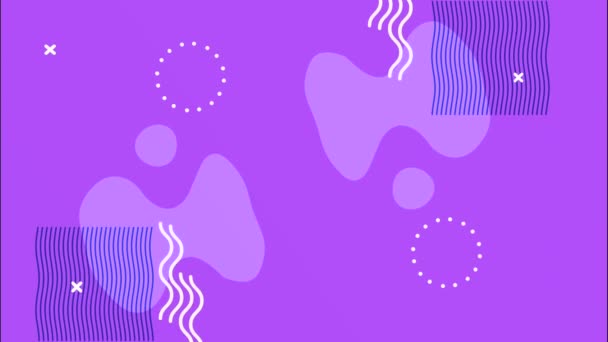 Формы и фигуры Мемфис ретро стиль в фиолетовом фоне — стоковое видео