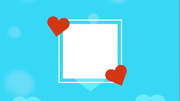 Glückliche Valentinstag-Karte mit Herzen im quadratischen Rahmen — Stockvideo