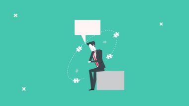 Şık iş adamı yapboz parçaları karakteriyle konuşuyor