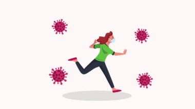 Sağlık maskesi takan genç bir kadın animasyon yapıyor.