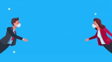 Tıbbi maske takan genç iş çifti