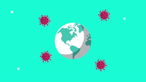 Covid19 pandemic particles with earth planet animation — Stock Video