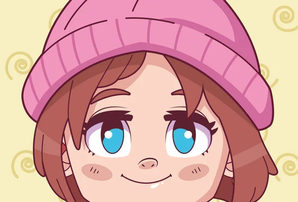 Linda niña con el personaje de manga cómico sombrero — Vector de stock