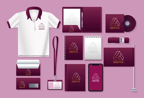 Bündel von Mockup Branding Set Symbole in rosa Hintergrund — Stockvektor