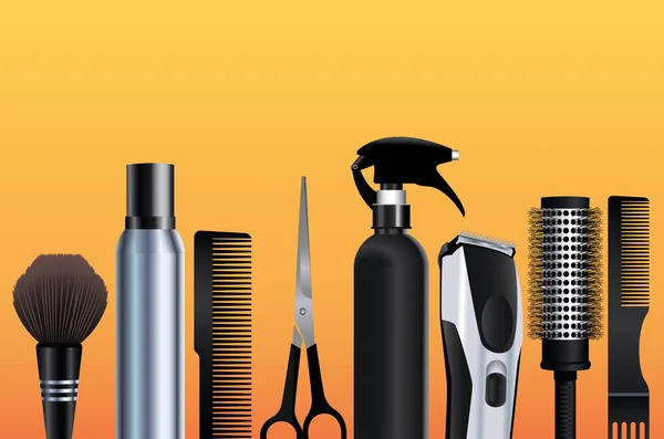 Иконки оборудования для парикмахерских на оранжевом фоне — стоковый вектор