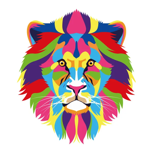 León salvaje vida technicolor icono — Vector de stock