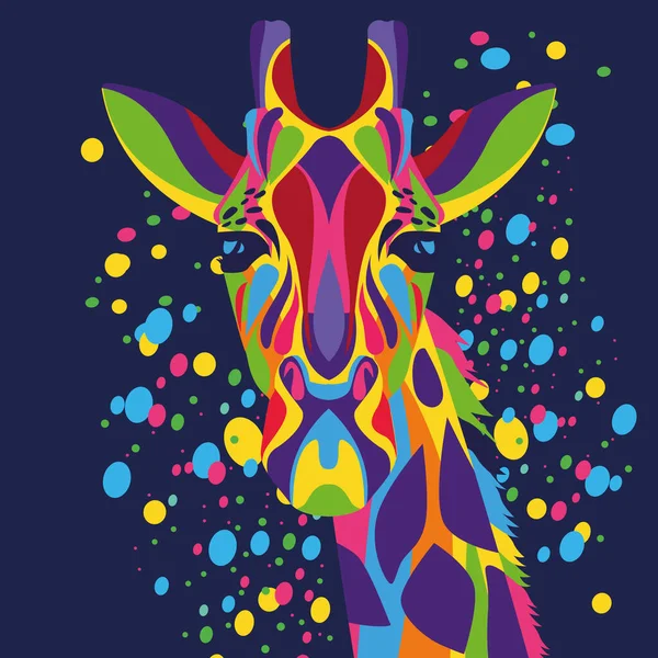 Girafe vie sauvage technicolor en fond bleu — Image vectorielle