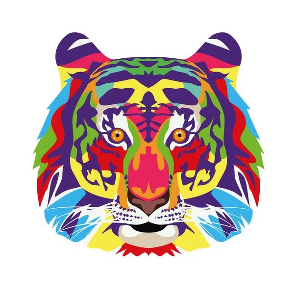 Tigre salvaje vida technicolor icono — Vector de stock