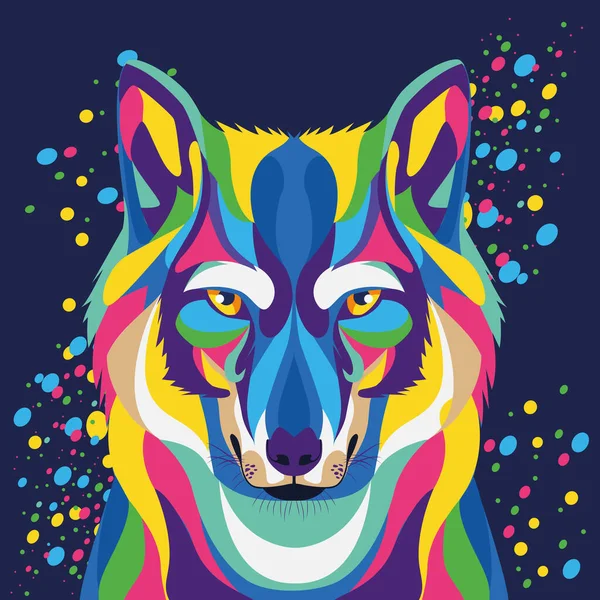 Wolf wild life technicolor in blue background — Stock Vector