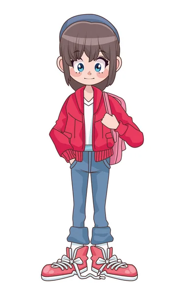Piękny nastolatek dziewczyna z torba anime postać — Wektor stockowy