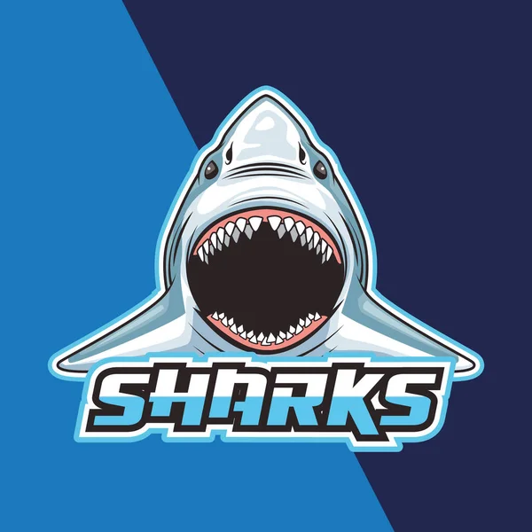 Tubarão animal selvagem personagem cabeça em fundo azul — Vetor de Stock