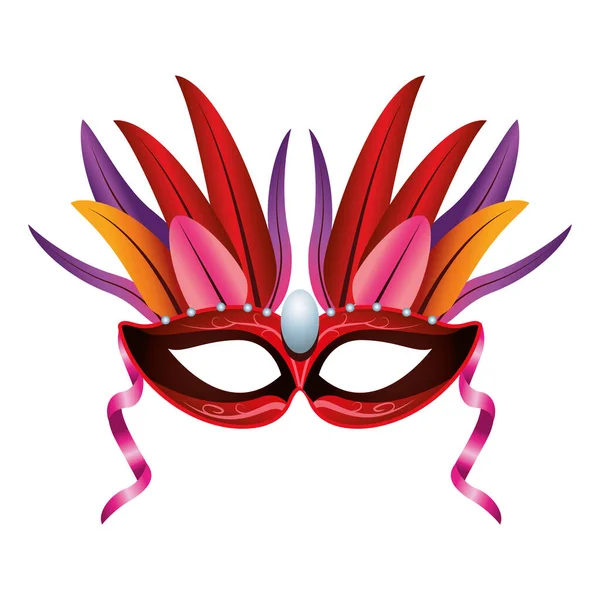 Red mask mardi gras with feathers — Stock Vector