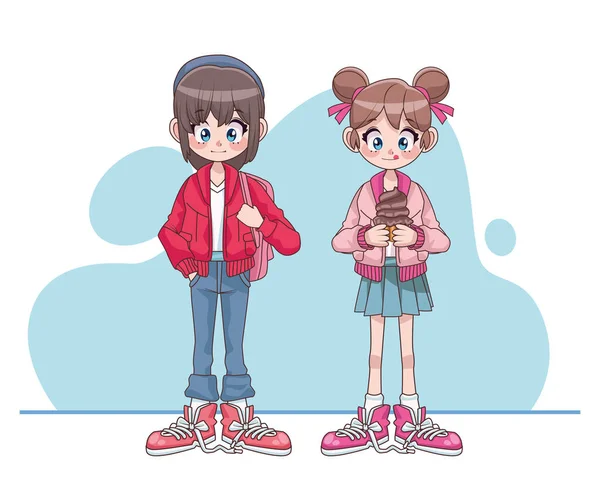 Remaja cantik gadis pasangan karakter anime - Stok Vektor