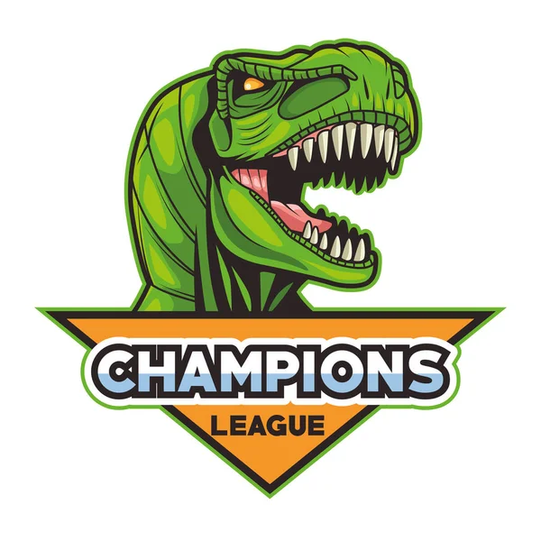Tyrannosaurus rex animal selvagem cabeça com campeões liga letras — Vetor de Stock