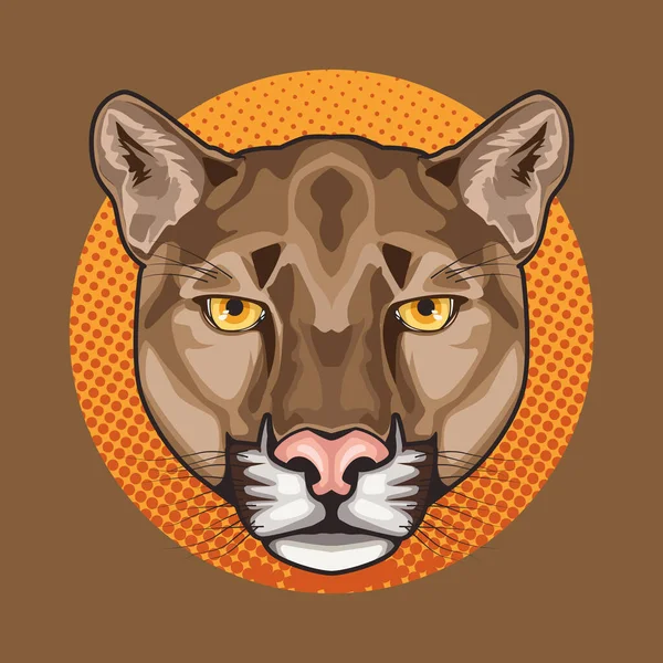 Puma djur vilda huvud karaktär i orange bakgrund — Stock vektor