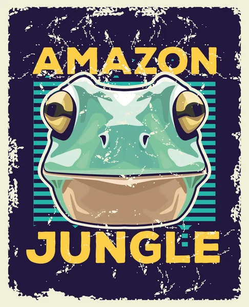 Frosch Tier Wildkopf und Amazonas Dschungel Schriftzug — Stockvektor