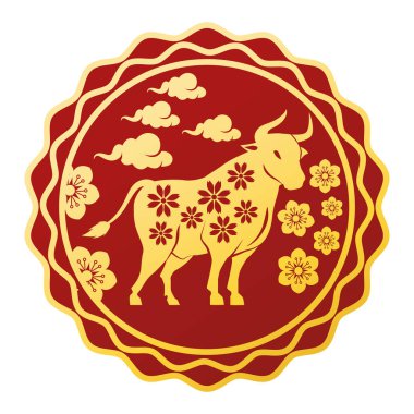 Çince Yeni Yıl 2021 Yuvarlak dantelli altın öküz