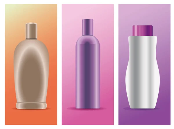 stock vector set of three skin care bottles products icons