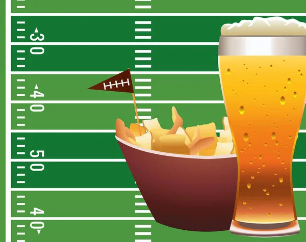 Campamento de fútbol americano con snaks y cerveza — Vector de stock