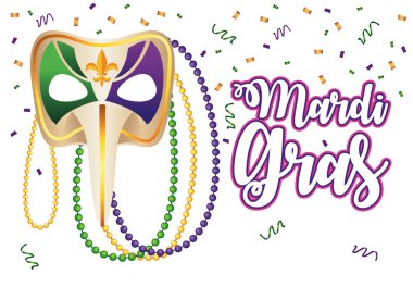 Mardi Gras karnaval harfleri palyaço maskesiyle