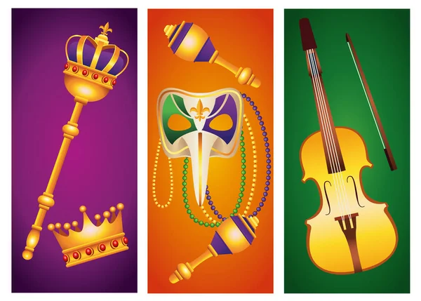 Paquete de cinco carnaval mardi gras celebración establecer iconos — Vector de stock