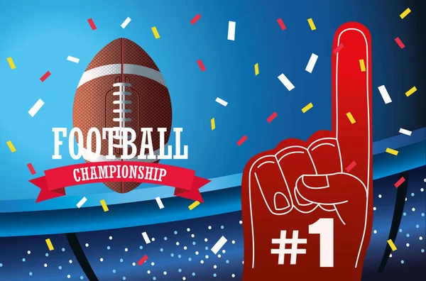 Super Bowl American Football Sport Schriftzug mit Ballon und Handschuh im Stadion — Stockvektor