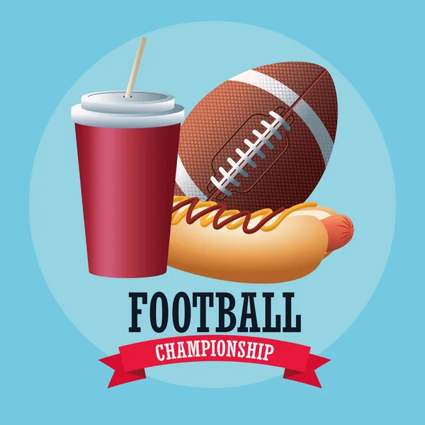 Super bowl americano fútbol deporte letras con pelota y comida rápida — Vector de stock