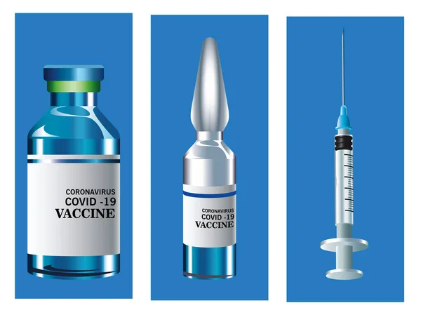 Bundle of three covid19 virus vaccine set icons — Stock Vector