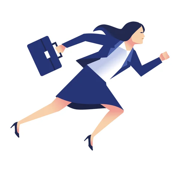 Mujer de negocios elegante trabajador corriendo con carácter de cartera — Vector de stock