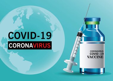 covid19 virüs aşısı küçük şişe ve enjeksiyonlu harf