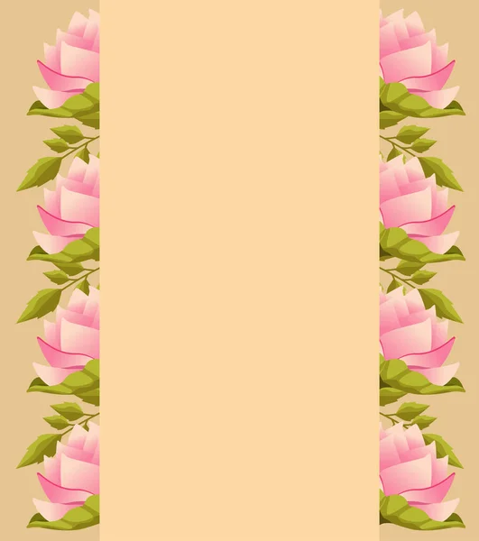 Piękne kwiaty plakat ogród z róż różowa ramka — Wektor stockowy