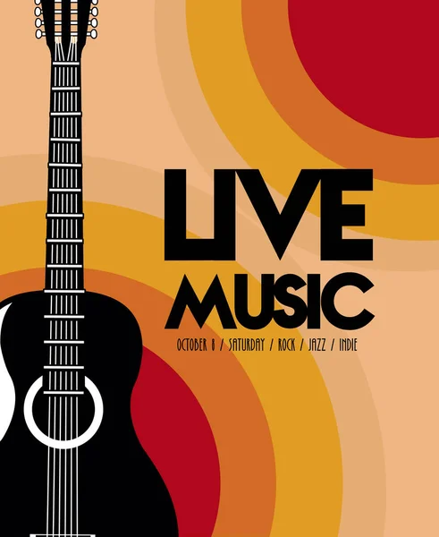Live Musik Festival Schriftzug Plakat mit Akustik Gitarre — Stockvektor