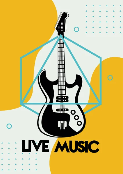 Cartel de letras del festival de música en vivo con guitarra eléctrica — Vector de stock