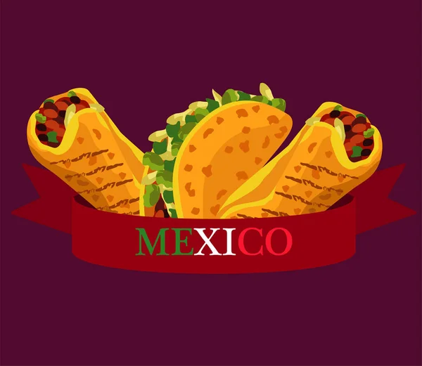 Meksika restoranının taco ve burritolu posteri. — Stok Vektör