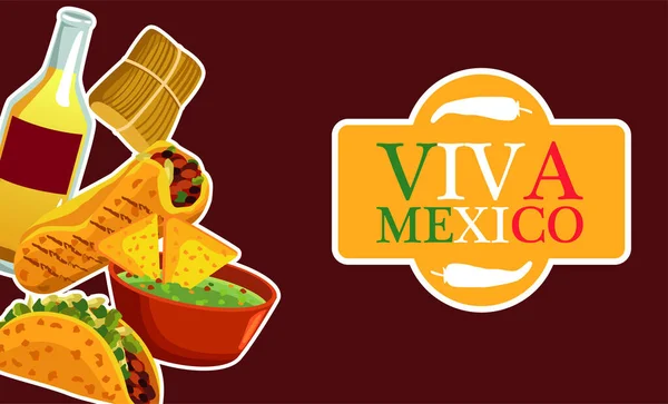Afiche de restaurante de comida mexicana con letras y menú — Vector de stock