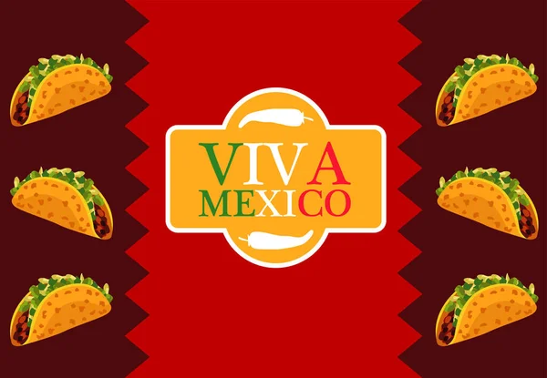 Póster mexicano de restaurante de comida con tacos y marco de letras — Vector de stock