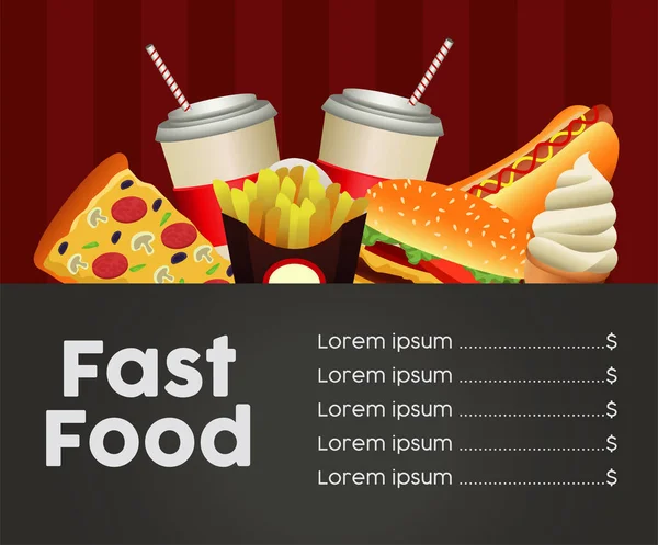Шаблон меню быстрого питания на черном и красном фоне — стоковый вектор