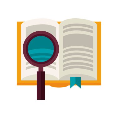 text book with magnifying glass education supply clipart