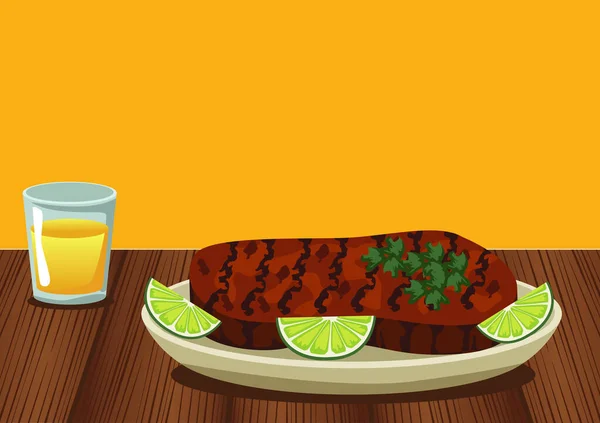 肉、牛肉、柠檬配菜 — 图库矢量图片