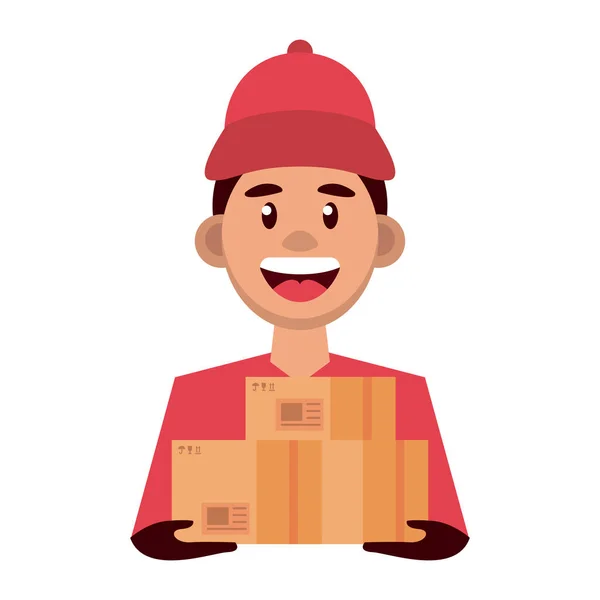 Consegna lavoratore sollevamento scatole carattere — Vettoriale Stock