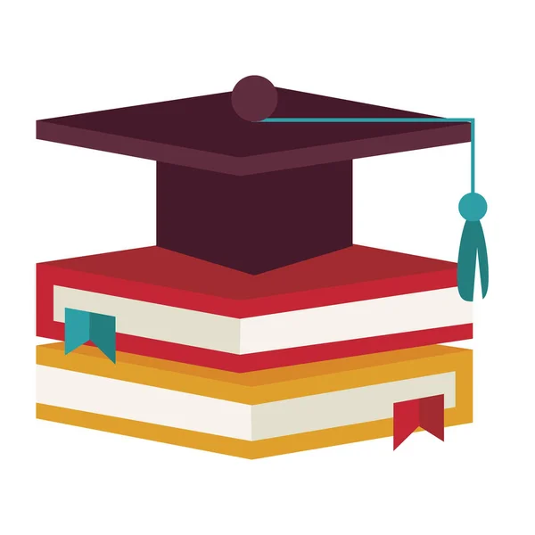 Könyvek oktatási kellékek diplomás kalap — Stock Vector