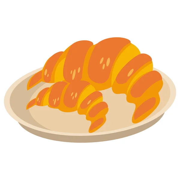 Croissants panes comida en el icono del plato — Vector de stock