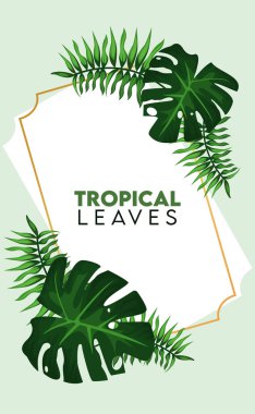 Altın çerçeveli avuç içi yapraklı tropik yapraklar.