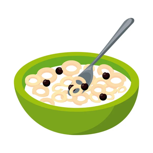 Milk and cereals in dish breakfast icon — Stock Vector